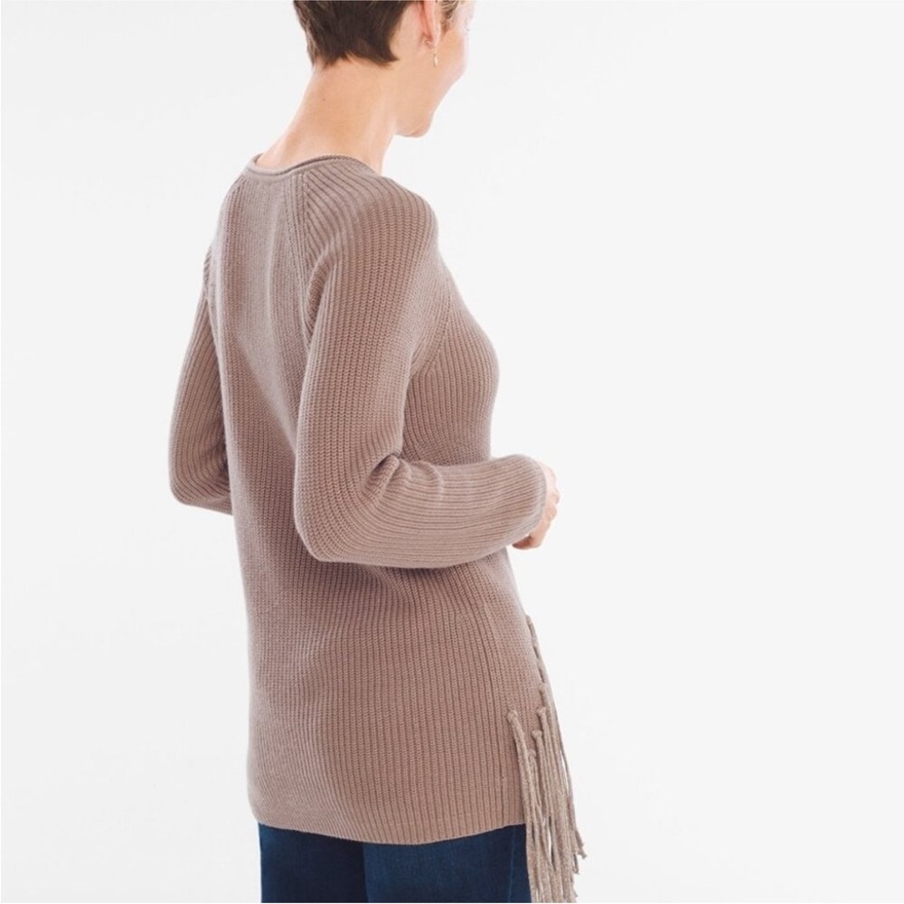 Chico's Taupe Sweater with Shimmery Tassels/Fringe size 1 - Picture 2 of 8
